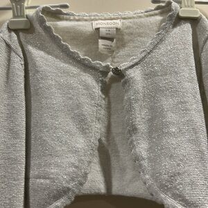 Monsoon SPARKLY SHRUG rhinestone button scalloped trim long sleeve size 7-8 yrs